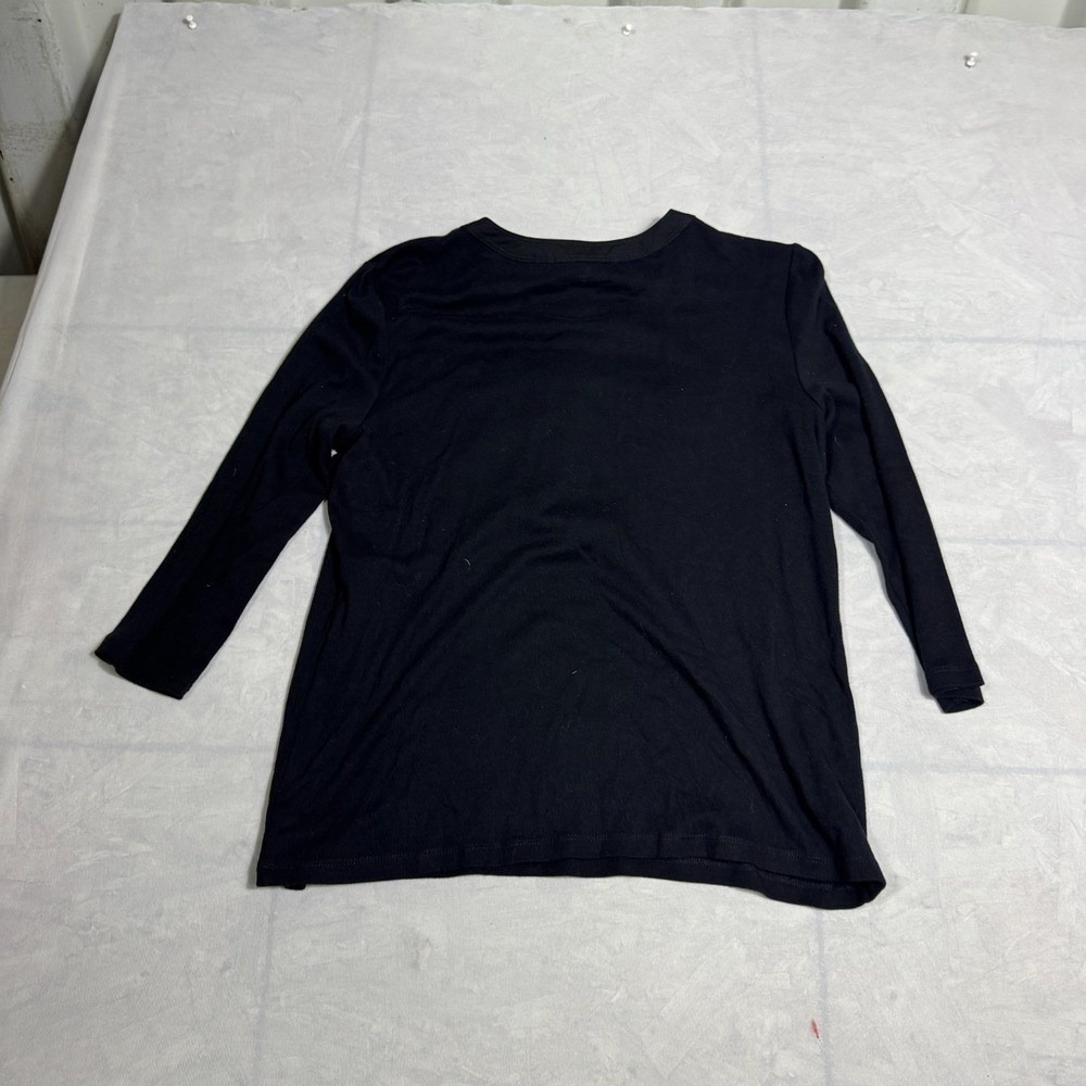 Lauren Ralph Lauren Womens Blouse Top Black‎ Gold Buttons Pocket Henley Neck L - Picture 3 of 15